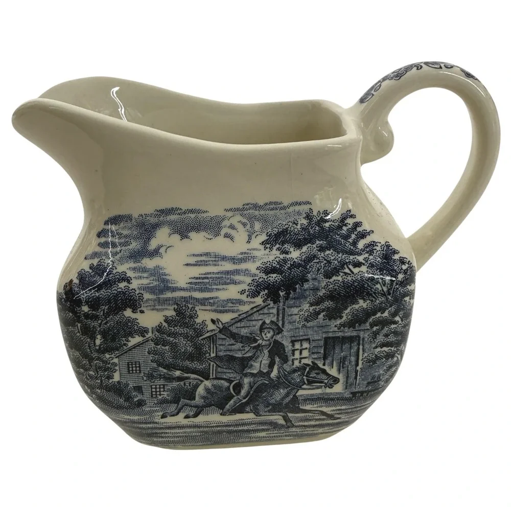 Liberty Blue Paul Revere Creamer & Betsy Ross Sugar Bowl Set England